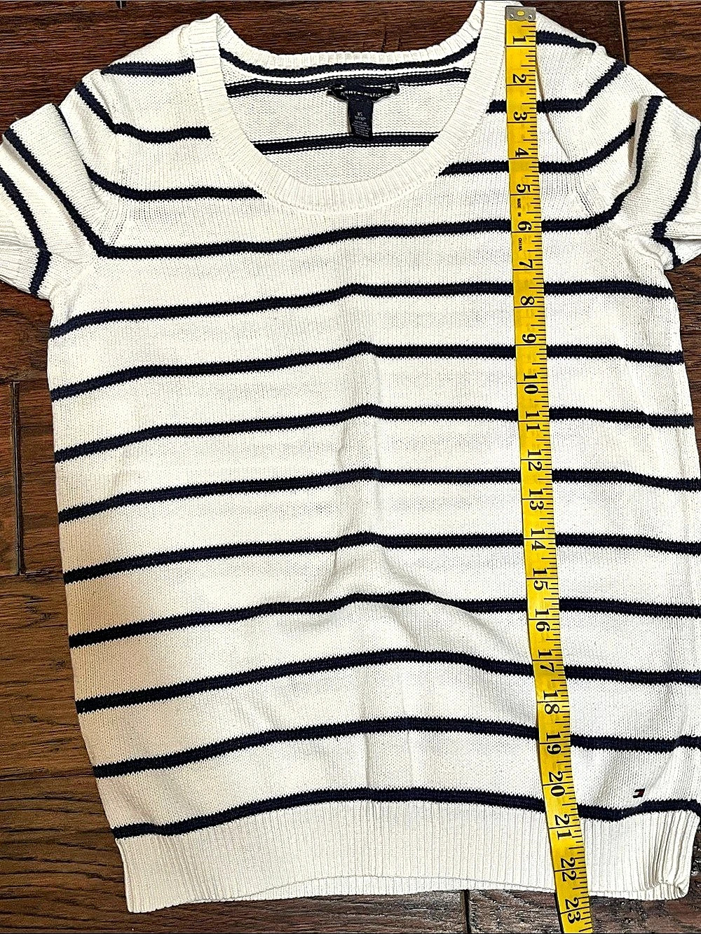 Tommy Hilfiger Striped Short Sleeve Knit Sweater - Cream & Navy XS - Picture 5 of 5